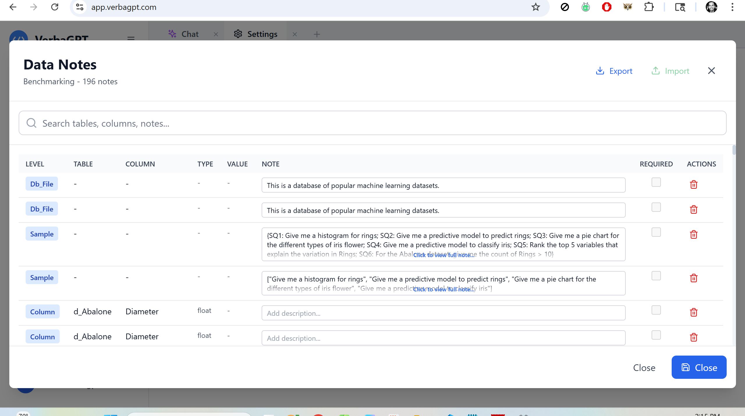 Data Notes Interface